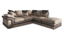 Dino Brown & Beige Large L Shaped Couch Corner Suite With Footstool Right Hand Facing - thumbnail 1