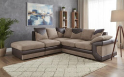 Dino Brown & Beige Large L Shaped Couch Corner Suite With Footstool Right Hand Facing - thumbnail 3