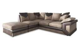 Dino Brown & Beige Large L Shaped Couch Corner Suite With Footstool Right Hand Facing - thumbnail 2