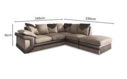 Dino Brown & Beige Large L Shaped Couch Corner Suite With Footstool Right Hand Facing - thumbnail 5
