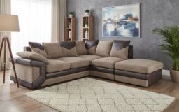 Dino Brown & Beige Large L Shaped Couch Corner Suite With Footstool Right Hand Facing - thumbnail 4
