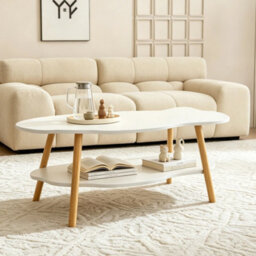 White 2 Layer Coffee Table Cloud Tea Table Modern Living Room Desk - thumbnail 6