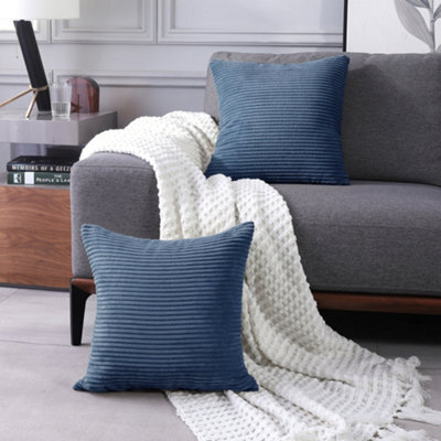 "Deconovo Set Of 2 Super Soft Corduroy Cushion Covers Dark Blue 24""x24""" - image 1