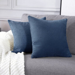 "Deconovo Set Of 2 Super Soft Corduroy Cushion Covers Dark Blue 24""x24""" - thumbnail 3
