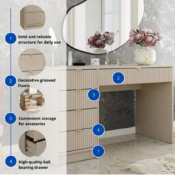 Desk Computer Workstation Tireno Sand Beige Laminated Wood Mdf Grooved Drawer Fronts Modern Home Office Study Writing Table - thumbnail 5