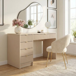 Desk Computer Workstation Tireno Sand Beige Laminated Wood Mdf Grooved Drawer Fronts Modern Home Office Study Writing Table - thumbnail 1