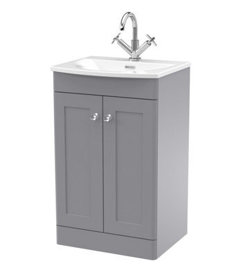 Balterley Swynnerton Traditional 2 Door Floor Standing Vanity Unit With Basin, Satin Grey, 500mm