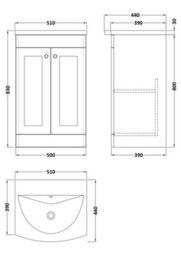 Balterley Swynnerton Traditional 2 Door Floor Standing Vanity Unit With Basin, Satin Grey, 500mm - thumbnail 5