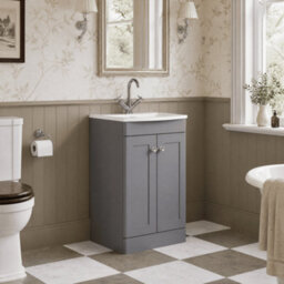 Balterley Swynnerton Traditional 2 Door Floor Standing Vanity Unit With Basin, Satin Grey, 500mm - thumbnail 4