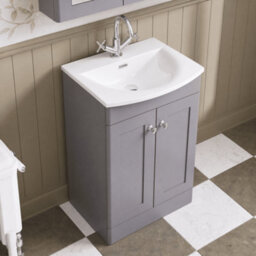 Balterley Swynnerton Traditional 2 Door Floor Standing Vanity Unit With Basin, Satin Grey, 500mm - thumbnail 3