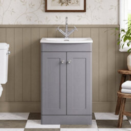 Balterley Swynnerton Traditional 2 Door Floor Standing Vanity Unit With Basin, Satin Grey, 500mm - thumbnail 2