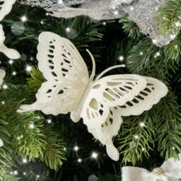 Melody Maison Set Of 4 White Glitter Butterfly Christmas Decoration Clips - thumbnail 3