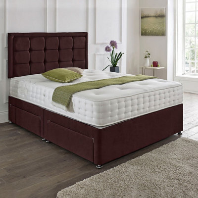 Dining Tables Dallas Matching Headboard Divan Set, 2 Drawer On Same Side With Sprung 1500 Comfort Mattress - Plush Velvet Mulburry - Double - image 1