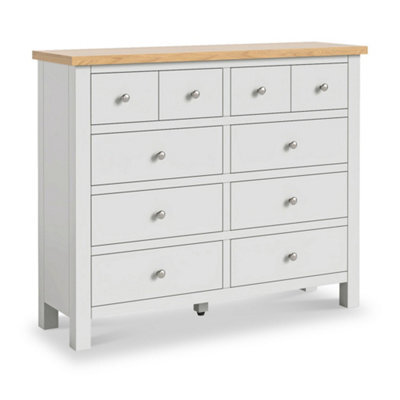 Farro Grey 4 Over 6 Chest Of Drawers Fully Assembled - Painted With Oak Top By Roseland Furniture - image 1