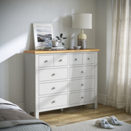 Farro Grey 4 Over 6 Chest Of Drawers Fully Assembled - Painted With Oak Top By Roseland Furniture - thumbnail 3