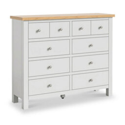 Farro Grey 4 Over 6 Chest Of Drawers Fully Assembled - Painted With Oak Top By Roseland Furniture