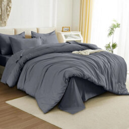 Ameha Plain Dyed Duvet Cover Complete Set With Matching Fitted Sheet & Pillowcase Microfiber Double Charcoal - thumbnail 8