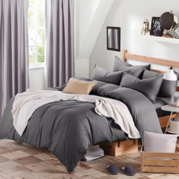 Ameha Plain Dyed Duvet Cover Complete Set With Matching Fitted Sheet & Pillowcase Microfiber Double Charcoal - thumbnail 4