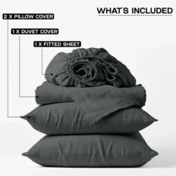 Ameha Plain Dyed Duvet Cover Complete Set With Matching Fitted Sheet & Pillowcase Microfiber Double Charcoal - thumbnail 6