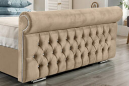 UKBEDFURNITURE Faye Beige Plush Valvet Upholstered Gas Lift Ottoman Storage Bed -  With 48 Inch Headboard - thumbnail 3