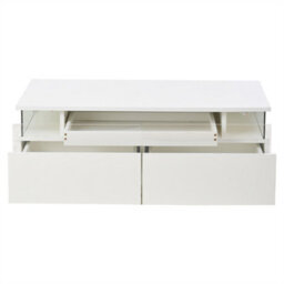 Abrihome High Gloss Coffee Table With 2 Drawer, Led Lights, Pull-Out Tray, Sofa Side Table, Coffee End Table For Living Room, Office, White - thumbnail 6