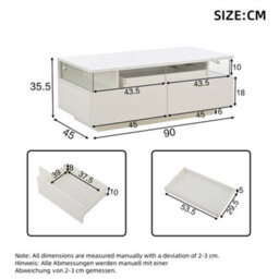 Abrihome High Gloss Coffee Table With 2 Drawer, Led Lights, Pull-Out Tray, Sofa Side Table, Coffee End Table For Living Room, Office, White - thumbnail 5