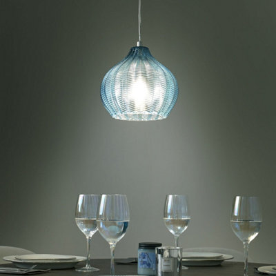 Beliani Pendant Lamp Blue Glass Bell Shade Retro Hanging Light, Adjustable Suspension, 22Cm Dia 76Cm H - image 1