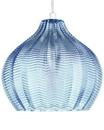 Beliani Pendant Lamp Blue Glass Bell Shade Retro Hanging Light, Adjustable Suspension, 22Cm Dia 76Cm H - thumbnail 3