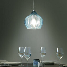 Beliani Pendant Lamp Blue Glass Bell Shade Retro Hanging Light, Adjustable Suspension, 22Cm Dia 76Cm H - thumbnail 1