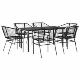 Berkfield Durable 7 Piece Garden Dining Set Black Poly Rattan Glass - thumbnail 1