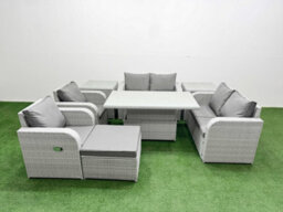 Fimous 7 Seater Outdoor Reclining Chair Love Sofa Set Rattan Garden Furniture Set Adjustable Lifting Table Footstool 2 Side Tables - thumbnail 2