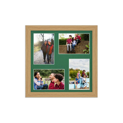 AK Frames 12X12 Light Oak Modern Multi Photo Frame With Emerald Mount - Holds 4 Apertures (4X) 6X4 Photos - image 1