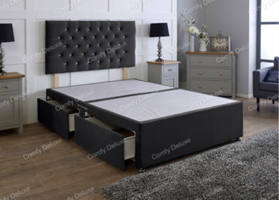 Comfy Deluxe 6Ft Black Plush Superking Divan Bed Base With Headboard No Drawers