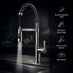 Billtix Kitchen Mixer Tap Luxury Gold, Pull Out Spray 360 Swivel Single Lever Kitchen Tap, Kitchen Sink Taps Brass Faucet - thumbnail 7