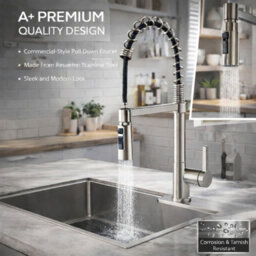 Billtix Kitchen Mixer Tap Luxury Gold, Pull Out Spray 360 Swivel Single Lever Kitchen Tap, Kitchen Sink Taps Brass Faucet - thumbnail 8