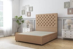 "Sloomy Mayfair Latte Dumfries Divan Bed Base 2 Drawers Foot-End With 26"" Strutted Headboard 4' Small Double" - thumbnail 1