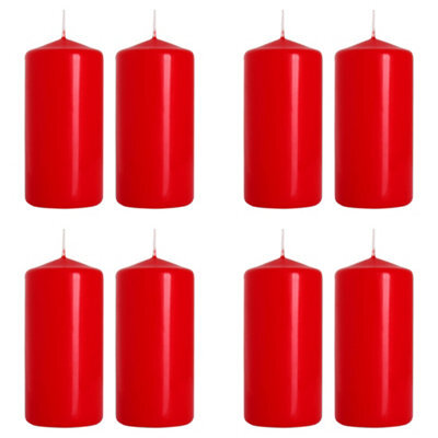 SolaDirect Pillar Candles, Pack Of 8, Unscented, Long Burning Time, 10 X 5 Cm / 4 X 2 In (Red, Matt) - image 1