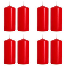 SolaDirect Pillar Candles, Pack Of 8, Unscented, Long Burning Time, 10 X 5 Cm / 4 X 2 In (Red, Matt) - thumbnail 1