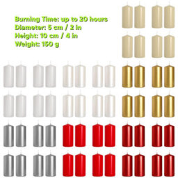 SolaDirect Pillar Candles, Pack Of 8, Unscented, Long Burning Time, 10 X 5 Cm / 4 X 2 In (Red, Matt) - thumbnail 7