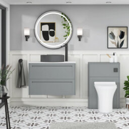 Royal Bathrooms Royal Bathroom Elmore 800mm Matt Pebble Grey Wall Mounted Countertop Bathroom Vanity Unit 2 Drawer With Art Round Basin - thumbnail 5