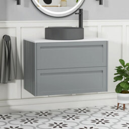 Royal Bathrooms Royal Bathroom Elmore 800mm Matt Pebble Grey Wall Mounted Countertop Bathroom Vanity Unit 2 Drawer With Art Round Basin - thumbnail 1