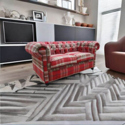 Chesterfield Tartan 2 Seater Sofa Balmoral Red Fabric In Classic Style - thumbnail 3