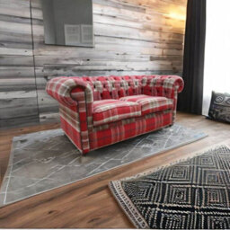 Chesterfield Tartan 2 Seater Sofa Balmoral Red Fabric In Classic Style - thumbnail 2