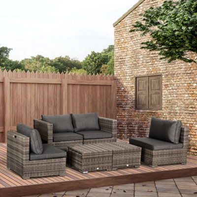 Outsunny 8Pc Outdoor Patio Furniture Set Weather Wicker Rattan Sofa Chair Grey - image 1