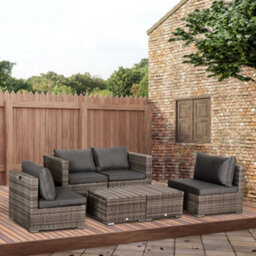 Outsunny 8Pc Outdoor Patio Furniture Set Weather Wicker Rattan Sofa Chair Grey - thumbnail 1