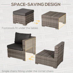 Outsunny 8Pc Outdoor Patio Furniture Set Weather Wicker Rattan Sofa Chair Grey - thumbnail 6