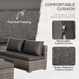 Outsunny 8Pc Outdoor Patio Furniture Set Weather Wicker Rattan Sofa Chair Grey - thumbnail 7