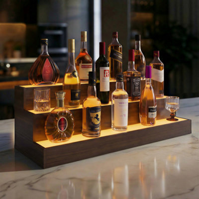 Abrihome Led Illuminated Wine Bottle Rack - Walnut Color, Three-Tier Freestanding Display Stand With App Remote Control, Suitable For Home - image 1