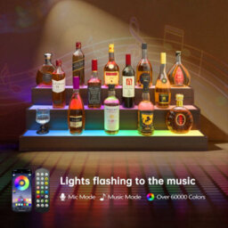 Abrihome Led Illuminated Wine Bottle Rack - Walnut Color, Three-Tier Freestanding Display Stand With App Remote Control, Suitable For Home - thumbnail 4