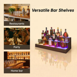 Abrihome Led Illuminated Wine Bottle Rack - Walnut Color, Three-Tier Freestanding Display Stand With App Remote Control, Suitable For Home - thumbnail 5